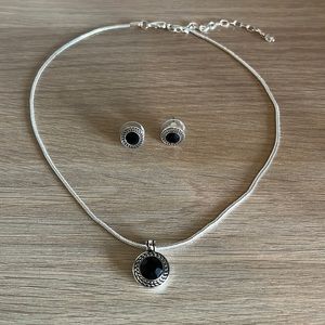 Sterling silver onyx necklace and earrings set